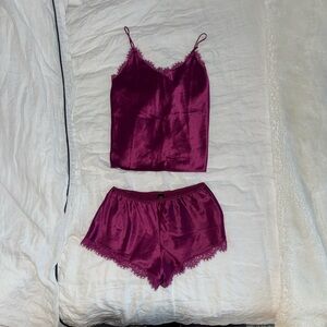 Women's Satin Lace Trim Cami Set